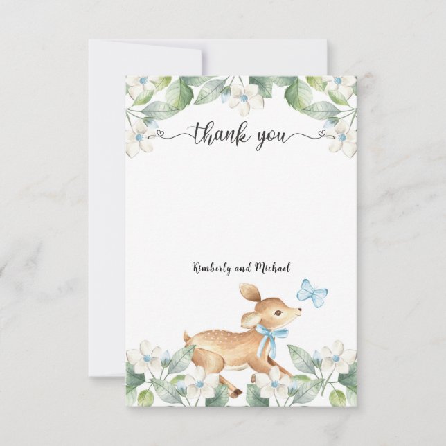 Woodland Baby Deer Birthday | Baby Shower Thank You Card (Front)