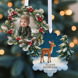 Woodland Baby Deer First Christmas Personalised Tree Decoration Card