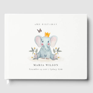 Woodland Baby Elephant Foliage Any Age Birthday Guest Book