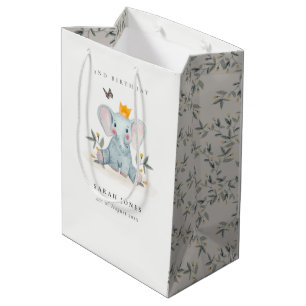 Woodland Baby Elephant Foliage Any Age Birthday Medium Gift Bag
