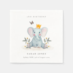 Woodland Baby Elephant Foliage Any Age Birthday Napkin