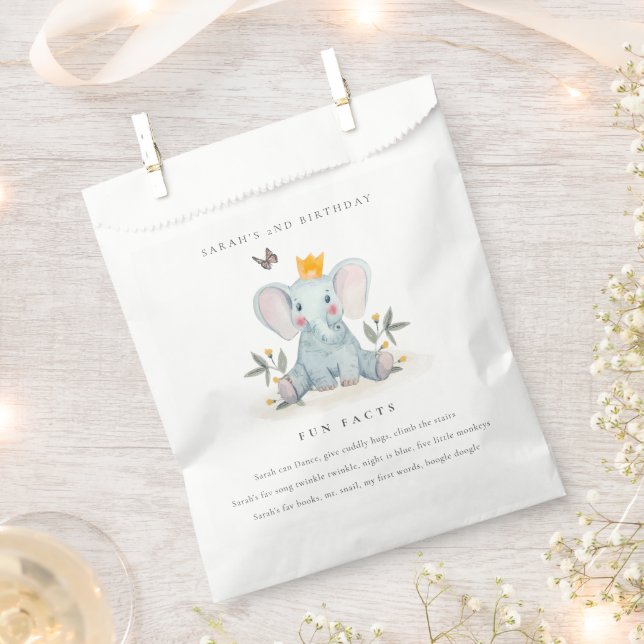 Woodland Baby Elephant Foliage Fun Facts Birthday Favour Bags (Clipped)