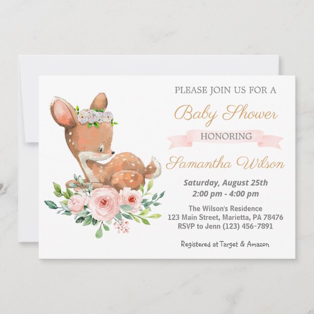 Woodland Baby Fawn Baby Shower Invitation (Front)