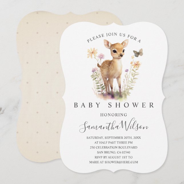 Woodland Baby Fawn Spring Baby Shower Invitation (Front/Back)