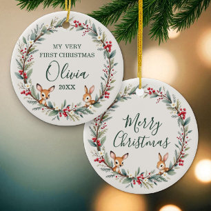 Woodland Baby First Christmas Personalized  Ceramic Tree Decoration