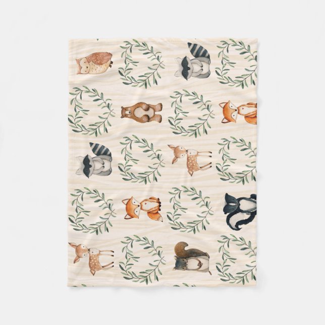 Woodland Baby Forest Animal  Fleece Blanket (Front)