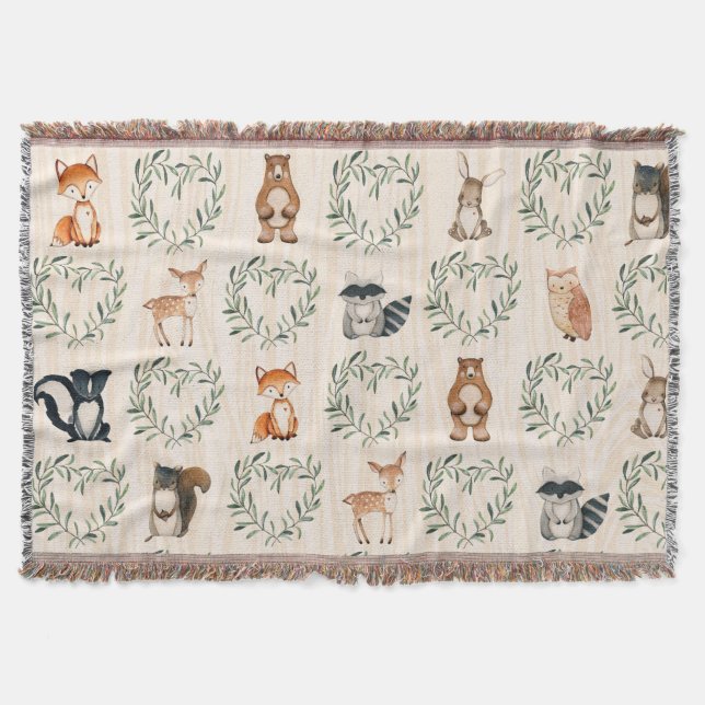Woodland Baby Forest Animal  Throw Blanket (Front)