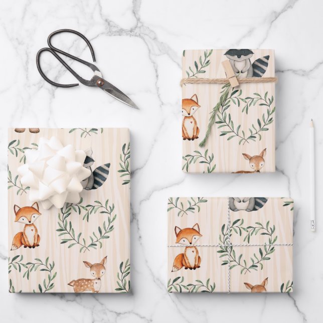 Woodland Baby Forest Animal  Wrapping Paper Sheet (Front)