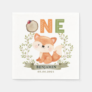 Woodland Baby Fox 1st Birthday Paper Napkin