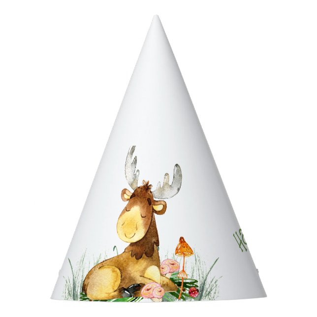 Woodland Baby Fox Green Party Hat (Front)