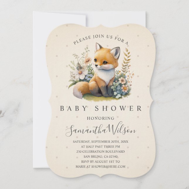 Woodland Baby Fox Spring Baby Shower Invitation (Front)