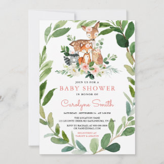 Woodland Baby Girl Baby Shower Invitation