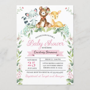 Woodland Baby Girl Baby Shower Invitation