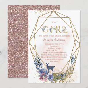 Woodland Baby Girl Shower Invitation