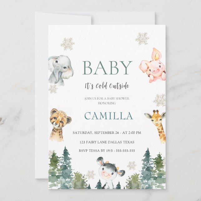 Woodland Baby It's Cold Outside Baby Shower  Invitation (Front)