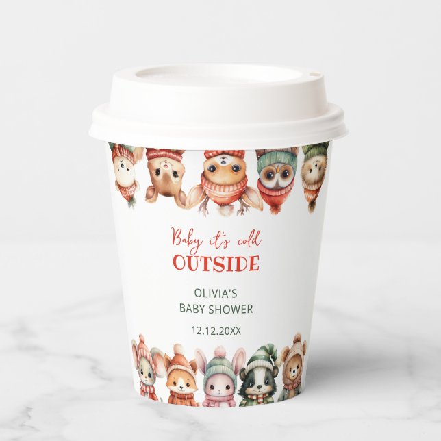 Woodland Baby It's Cold Outside Baby Shower Paper Cups (Front)