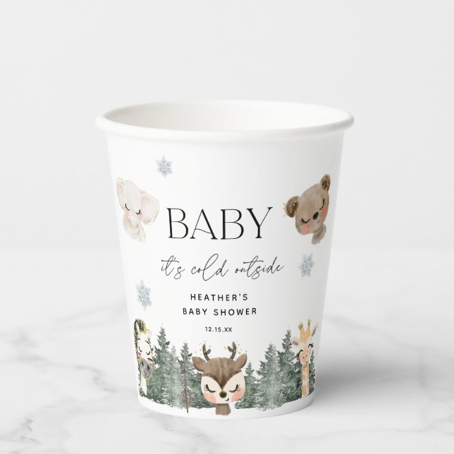 Woodland Baby It's Cold Outside Baby Shower Paper Cups (Front)