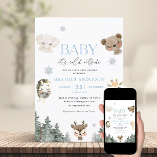 Woodland Baby It's Cold Outside Boy Baby Shower Invitation