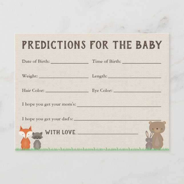 Woodland Baby Predictions Cards for Baby Shower (Front)