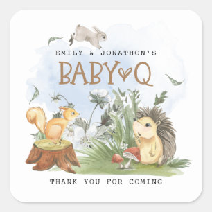 Woodland Baby Q Backyard Baby Shower Thank You Square Sticker