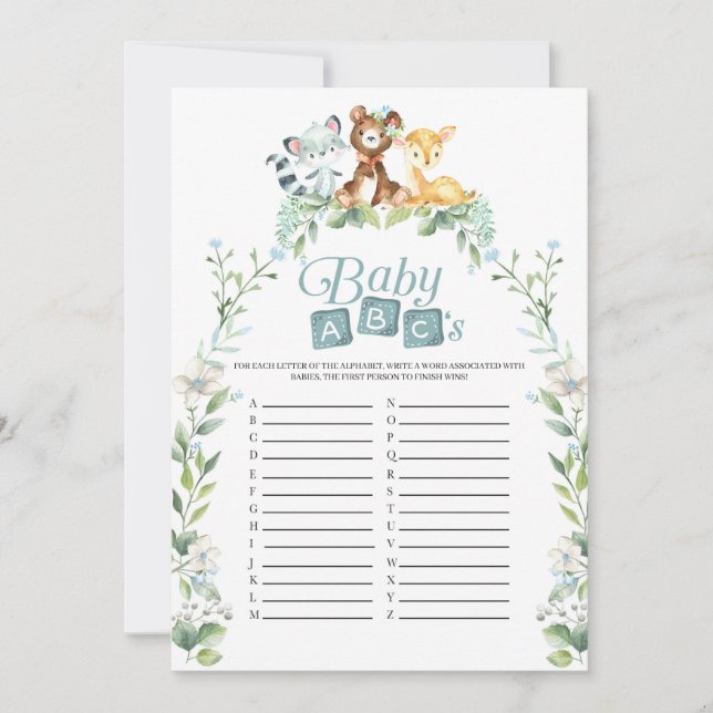 Woodland Baby Shower Baby ABC's Game Invitation (Front)