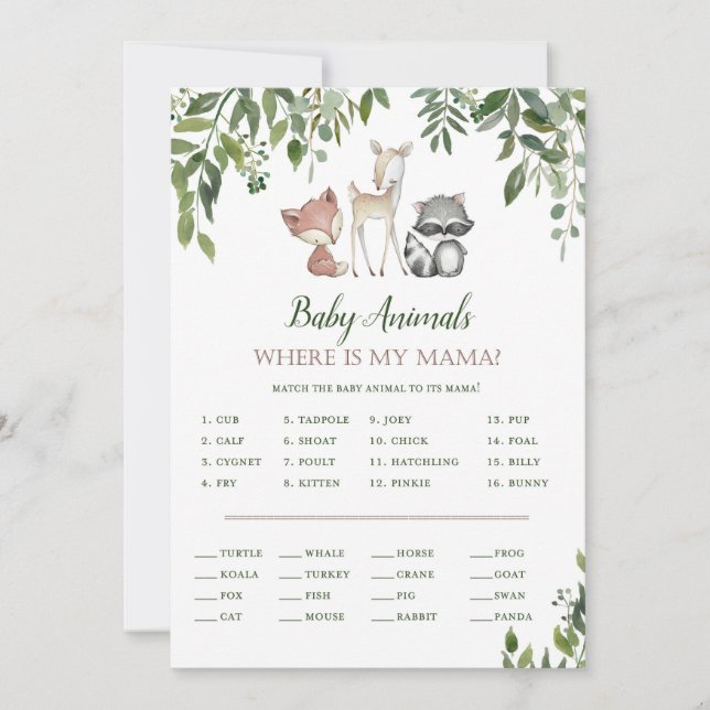 Woodland Baby Shower Baby Animals Game 5x7 Invitation (Front)