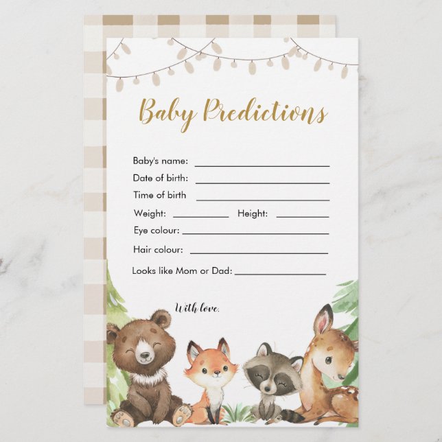 Woodland Baby Shower Baby Predictions (Front/Back)