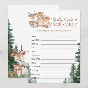 Woodland Baby Shower Baby Word Scramble Game Invitation