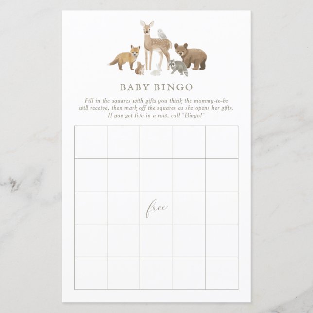 Woodland Baby Shower Bingo (Front)