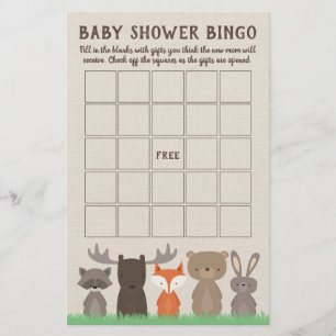 Woodland Baby Shower Bingo Game Cards