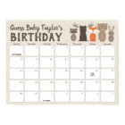 Woodland Baby Shower Birthday Prediction Calendar