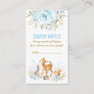 Woodland Baby Shower Blue Floral Diaper Raffle Enclosure Card