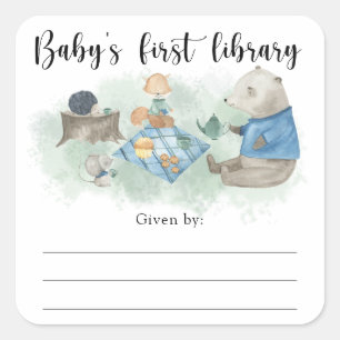 Woodland Baby Shower bookplate, books for baby Square Sticker