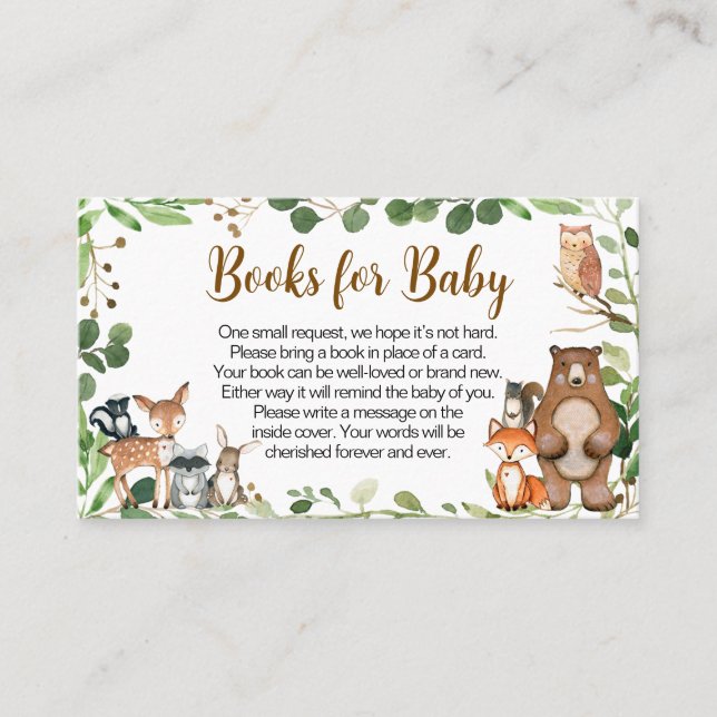 Woodland Baby Shower Books for Baby Business Card (Front)