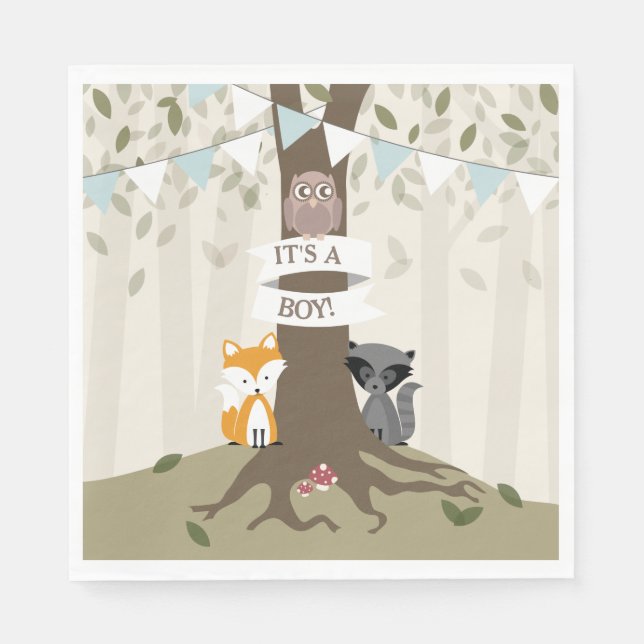 Woodland Baby Shower - Boy Napkin (Front)