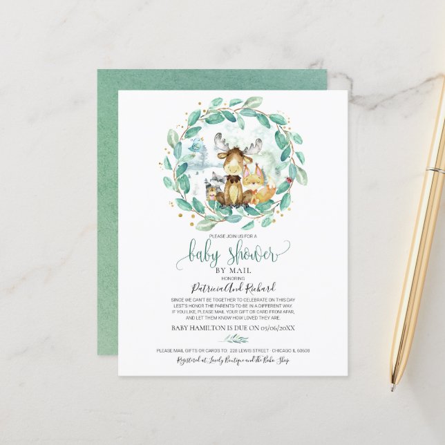 Woodland Baby Shower By Mail Budget Invitation (Front/Back In Situ)