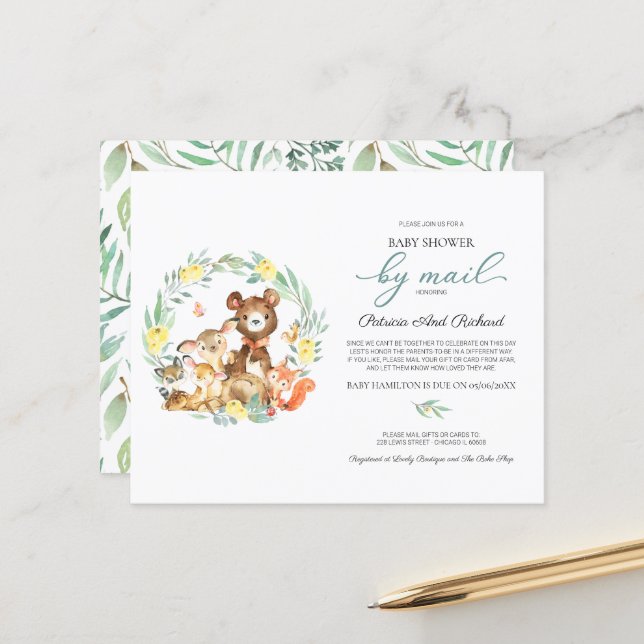 Woodland Baby Shower By Mail Budget Invitation (Front/Back In Situ)