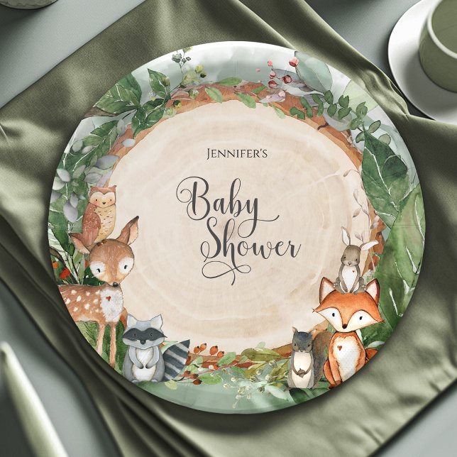 Woodland Baby Shower Classic Round Paper Plate (Creator Uploaded)