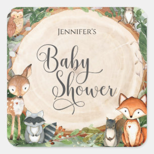 Woodland Baby Shower Classic Round Sticker