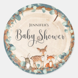 Woodland Baby Shower Classic Round Sticker