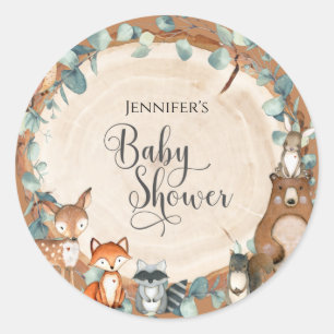 Woodland Baby Shower Classic Round Sticker