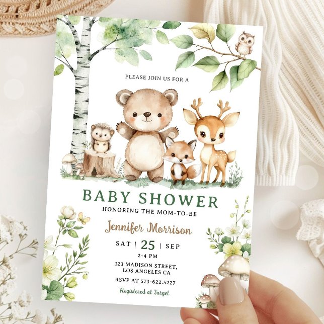 Woodland Baby Shower Cute Animal Forest Watercolor Invitation (Creator Uploaded)