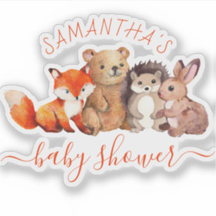 Woodland Baby Shower Cute Animals Red Script