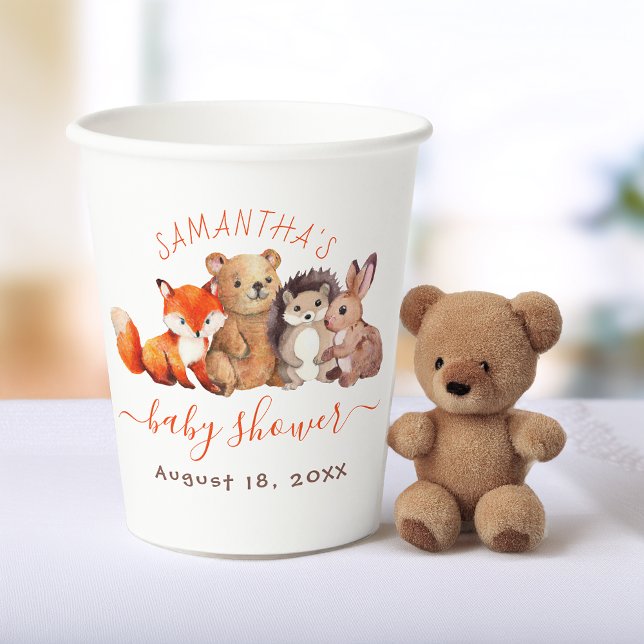 Woodland Baby Shower Cute Animals Watercolor Paper Cups (Creator Uploaded)
