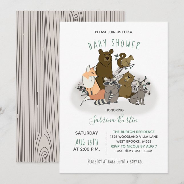 Woodland Baby Shower Cute Forest Animals Invitation (Front/Back)