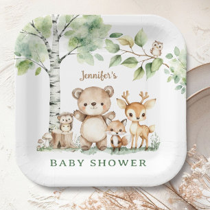 Woodland Baby Shower Cute Forest Animals Paper Plate