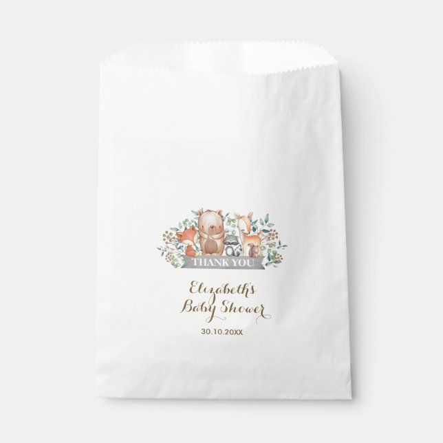 Woodland Baby Shower / Cute Forest Animals Party Favour Bags (Front)