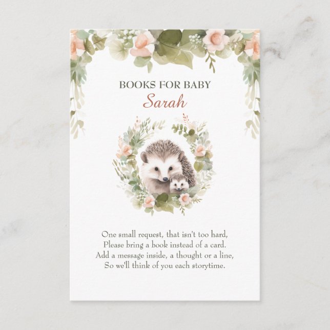 Woodland Baby Shower, Cute Hedgehog Enclosure Card (Front)