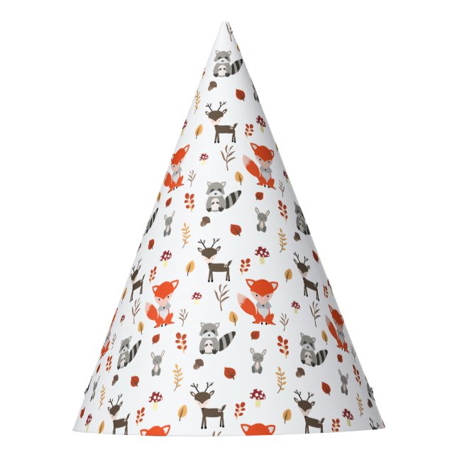 Woodland Baby Shower Cute Kawaii Fall Animals Party Hat (Front)