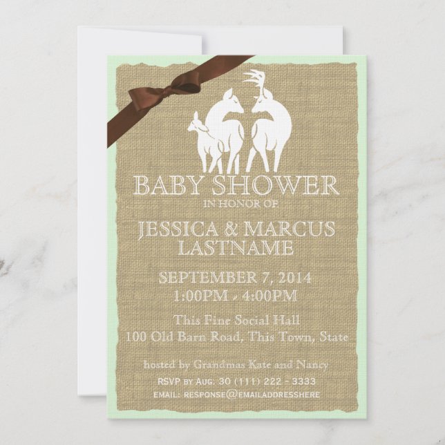 Woodland Baby Shower Deer and Burlap Invitation (Front)